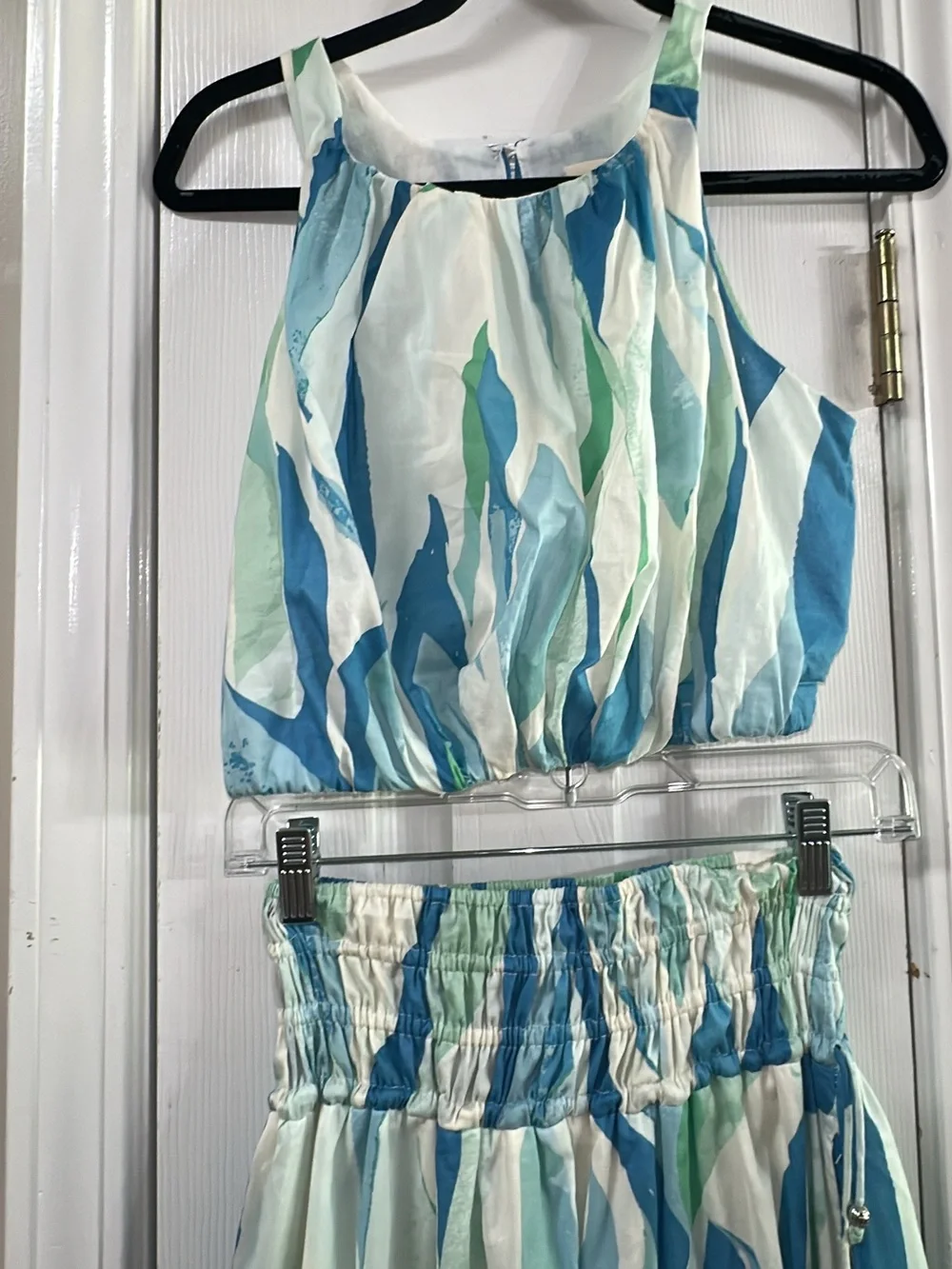 Elan Blue & Green Watercolor Stripe Maxi Skirt (mix33) - Picture 3 of 9